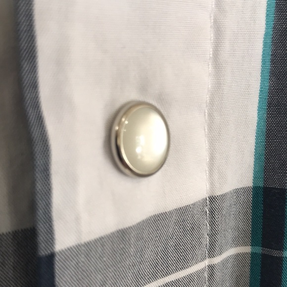 Custom made Cowboy shirt, medium. Mother of pearl snap buttons. White,teal,black - Picture 3 of 8
